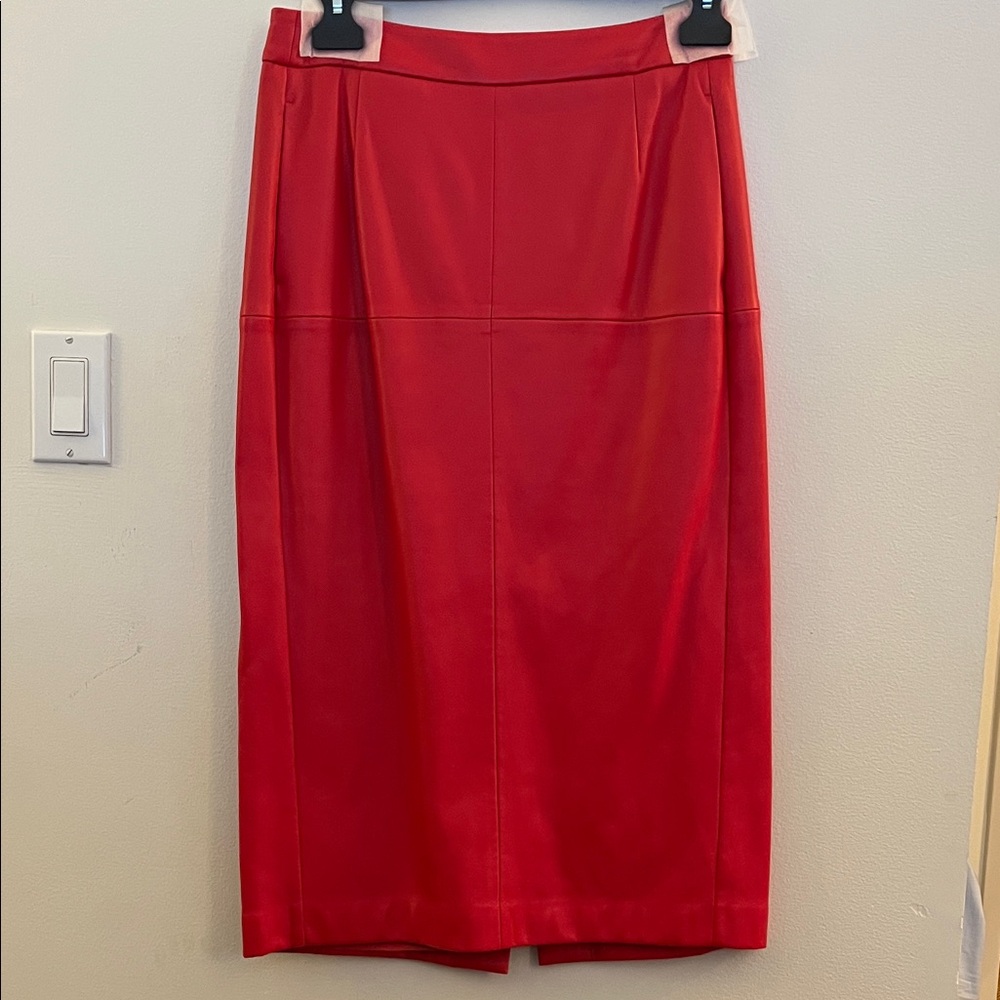Red leather Women's midi Skirt